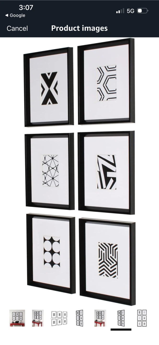 New Kate and Laurel Calder Framed Art Set, 6 Piece, Black/White - photo 3