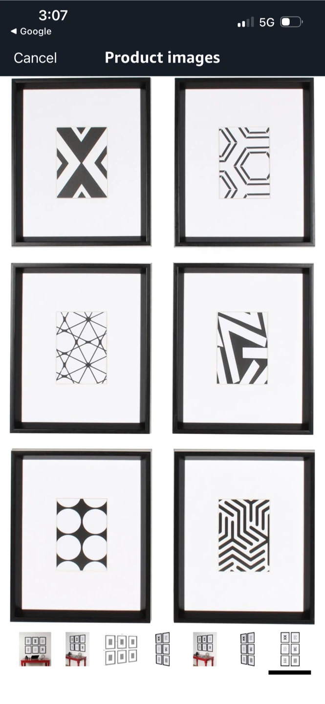 New Kate and Laurel Calder Framed Art Set, 6 Piece, Black/White - photo 4