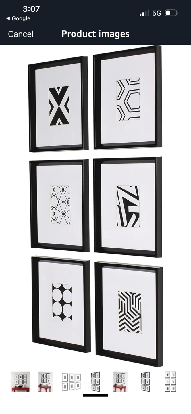 New Kate and Laurel Calder Framed Art Set, 6 Piece, Black/White