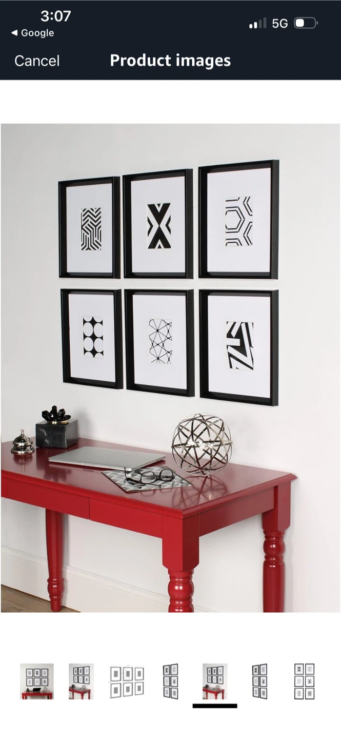 New Kate and Laurel Calder Framed Art Set, 6 Piece, Black/White - photo 2