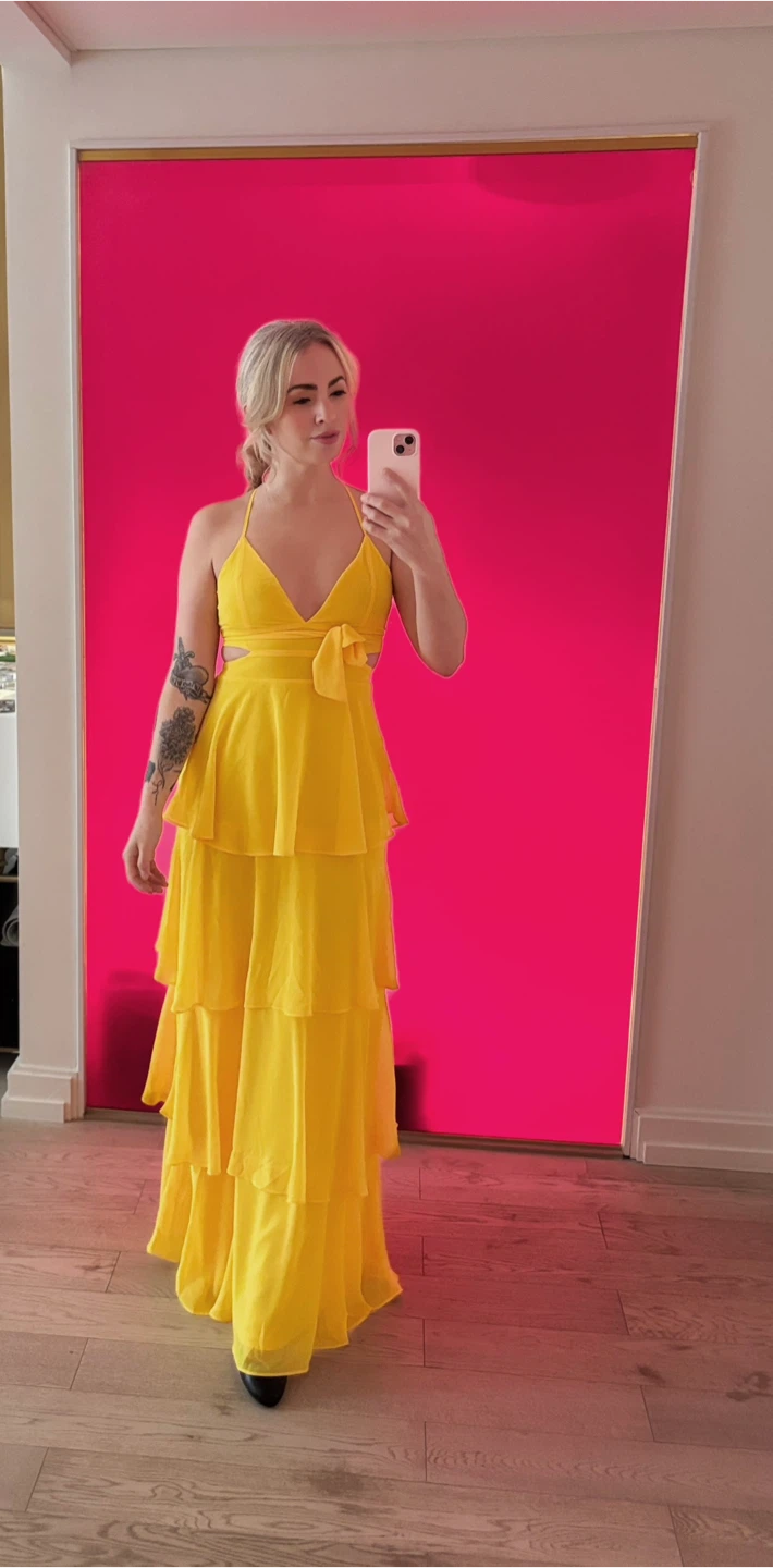 LULUS Tier and Now Yellow Tie-Back Tiered Maxi Dress - photo 3