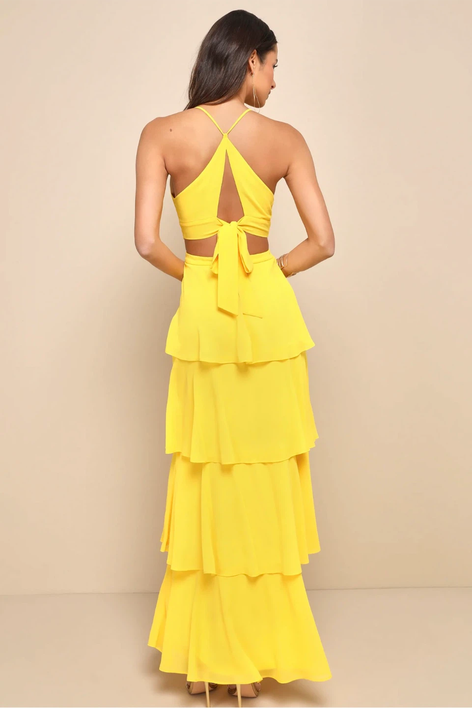 LULUS Tier and Now Yellow Tie-Back Tiered Maxi Dress - photo 2