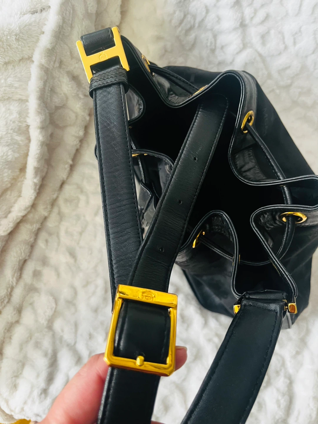 MCM Black Monogram Drawstring Bucket Bag - photo 3