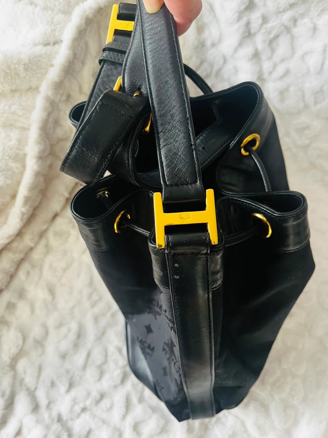 MCM Black Monogram Drawstring Bucket Bag - photo 4