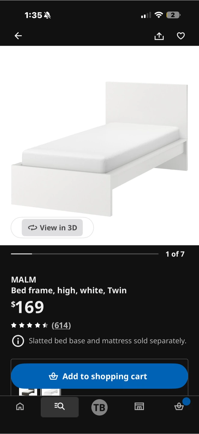 IKEA MALM High Bed Frame - White, Twin