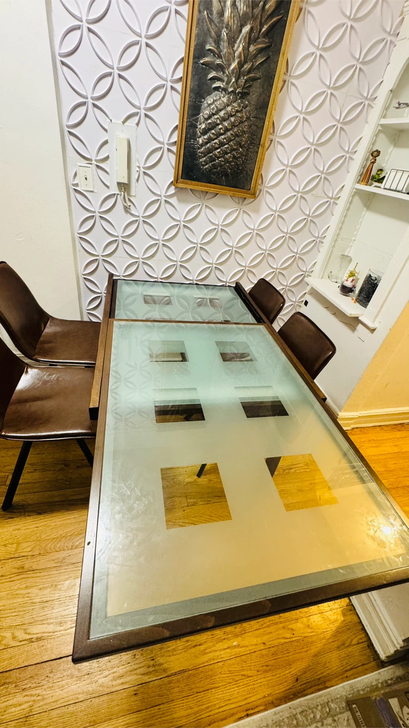 Dining Table with Frosted Glass Top and 4 Brown Chairs - photo 4