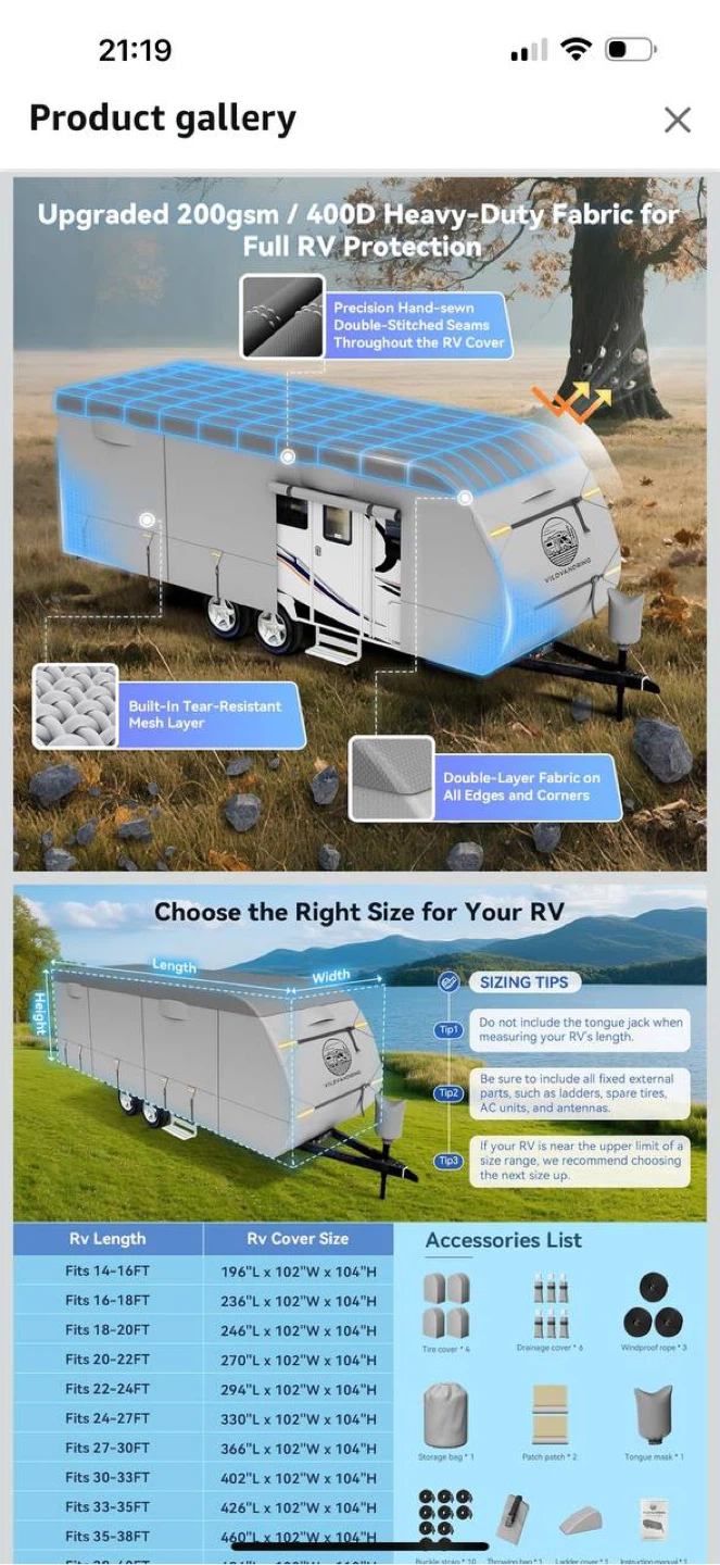 VildVandring Travel Trailer RV Cover 20–22FT – NEW SEALED 🚐 - photo 4
