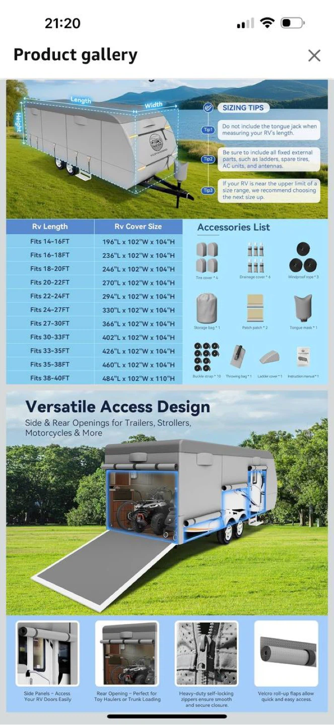 VildVandring Travel Trailer RV Cover 20–22FT – NEW SEALED 🚐 - photo 5