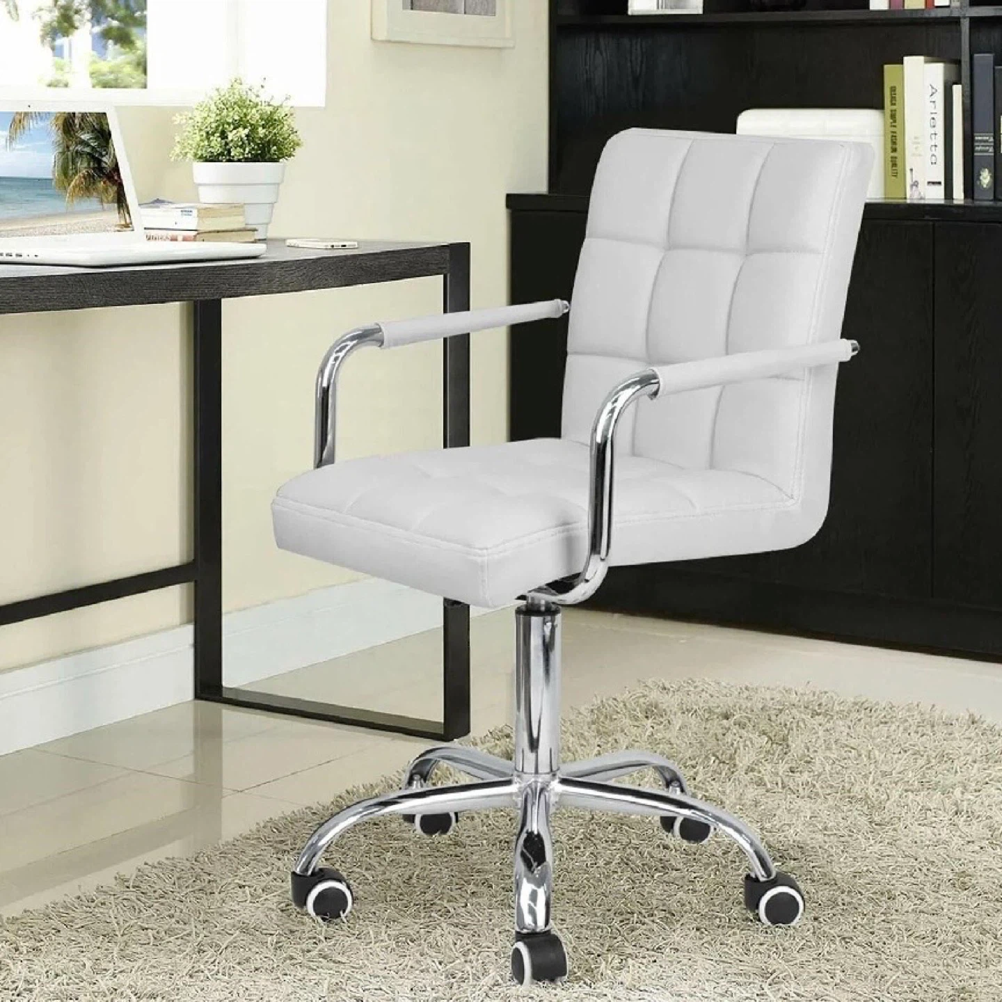 White Faux Leather Office Chair with Chrome Base - photo 4