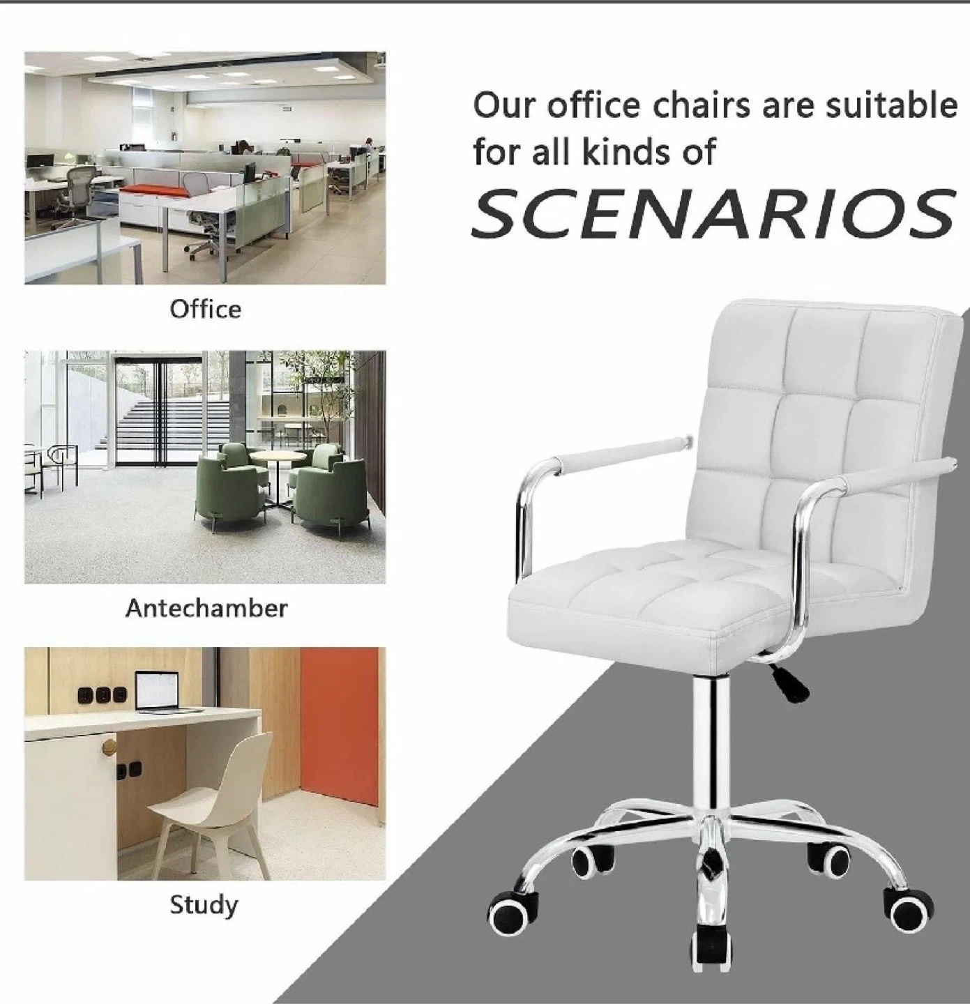 White Faux Leather Office Chair with Chrome Base - photo 3