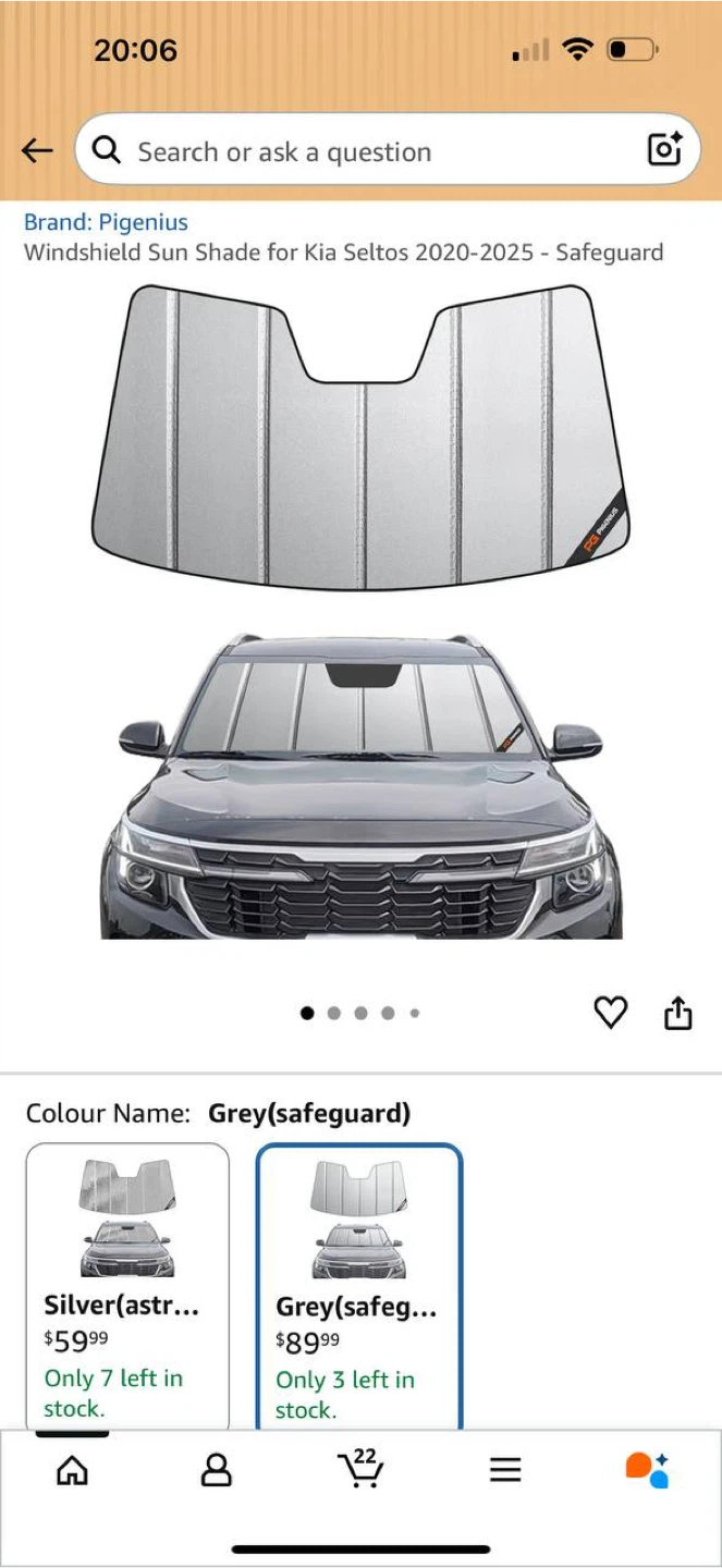 Pigenius Windshield Sun Shade for Kia Seltos 2020–2025