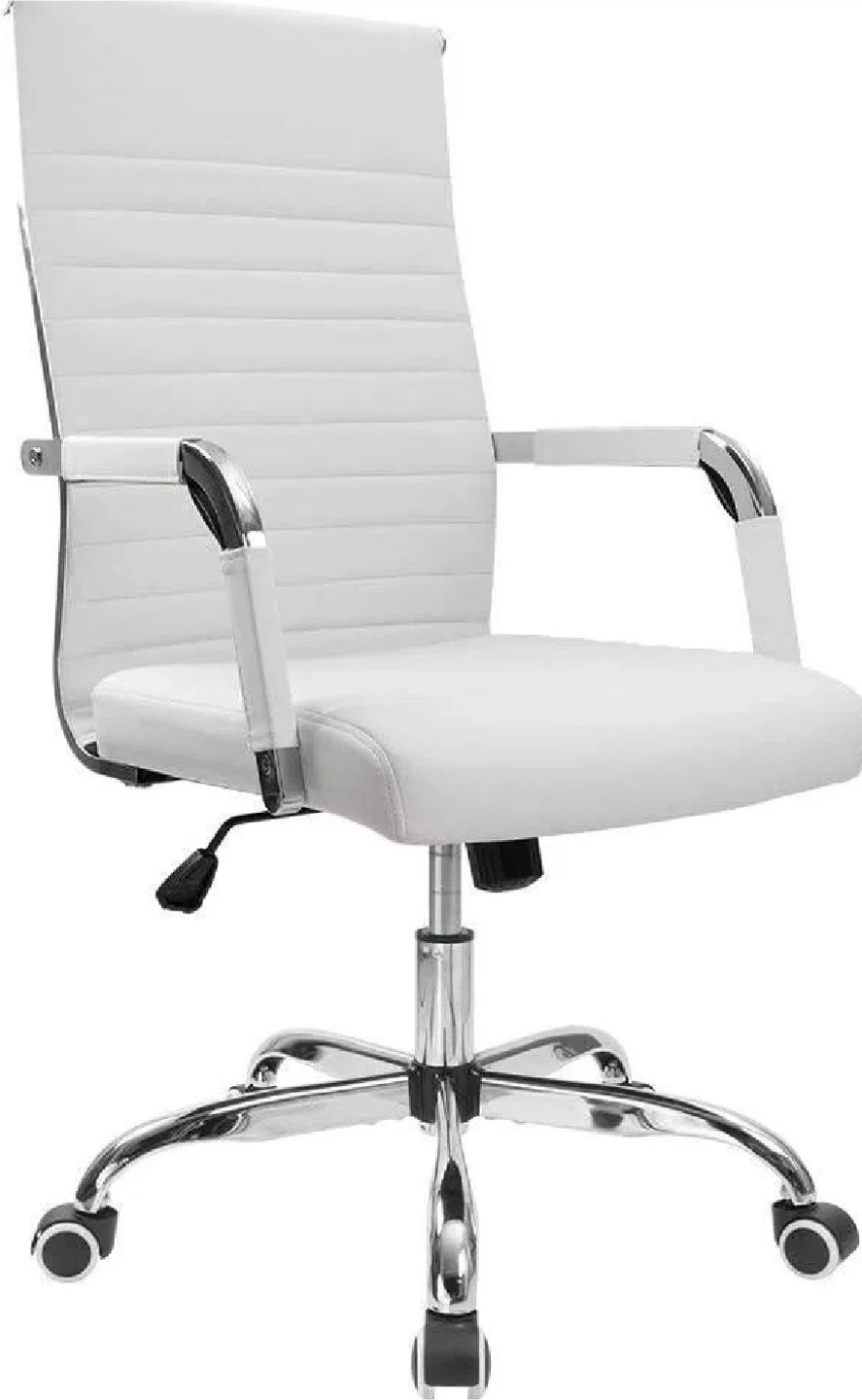 White Office Chair with Adjustable Angle and Rocking Function