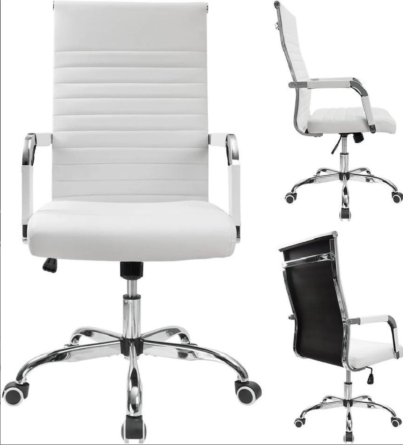 White Office Chair with Adjustable Angle and Rocking Function - photo 3