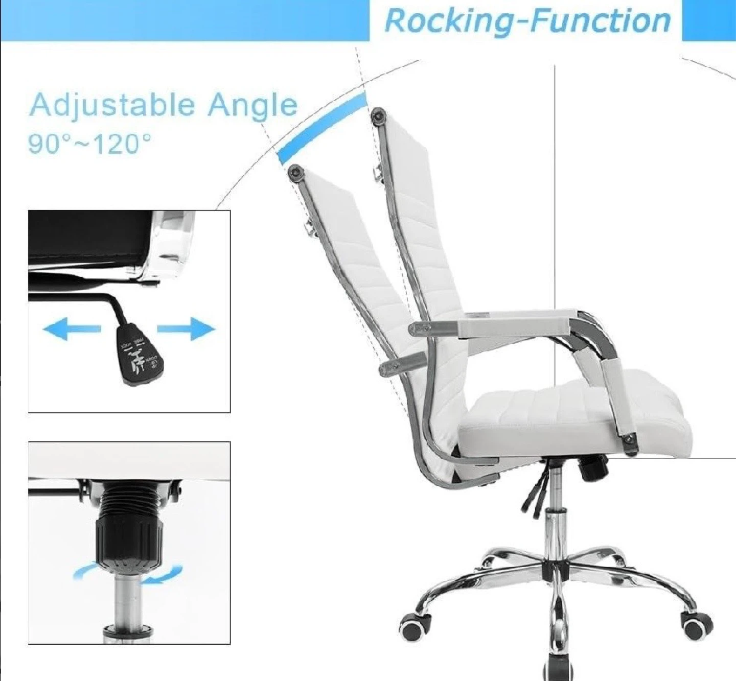White Office Chair with Adjustable Angle and Rocking Function - photo 4