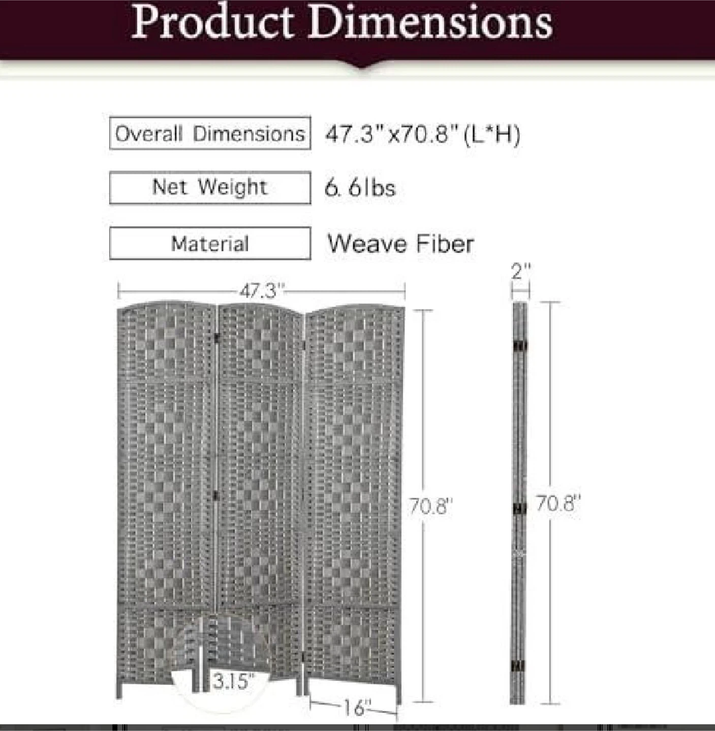 6Ft 3-Panel Room Divider - photo 2