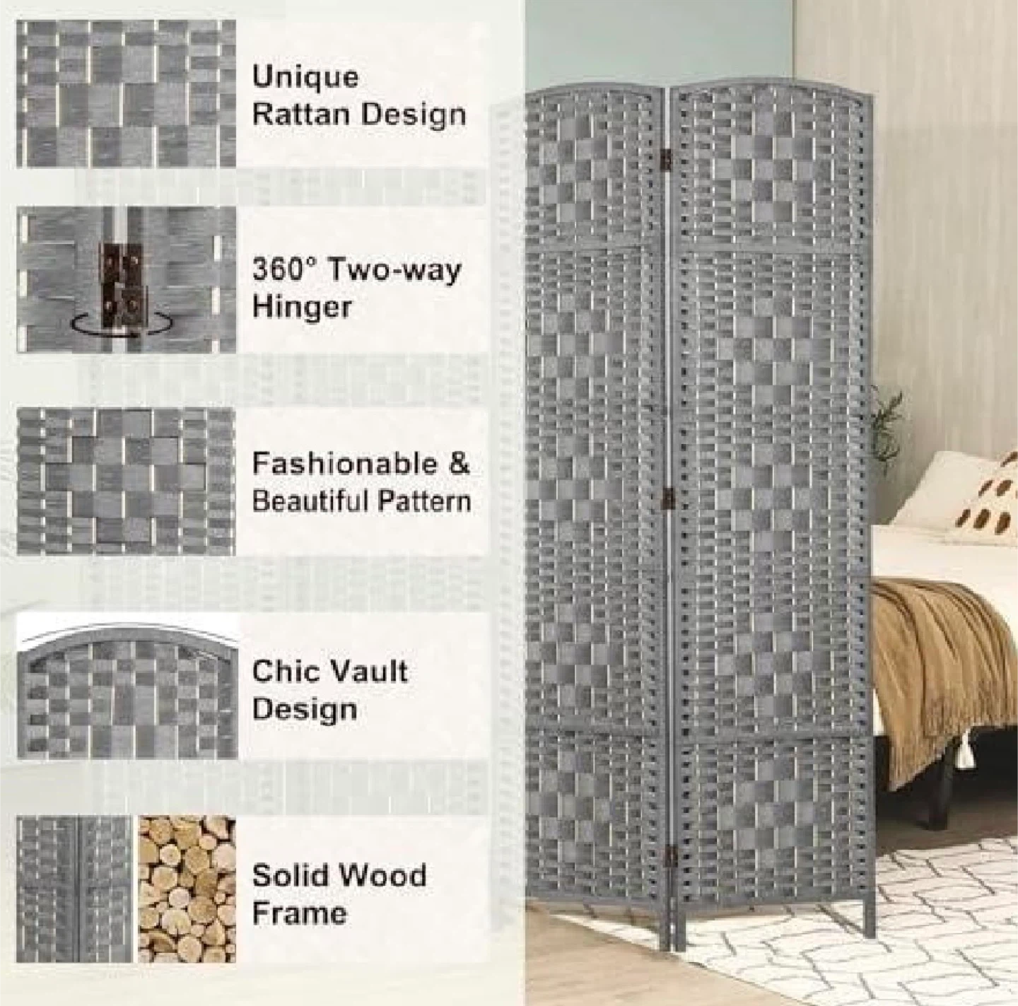 6Ft 3-Panel Room Divider - photo 3