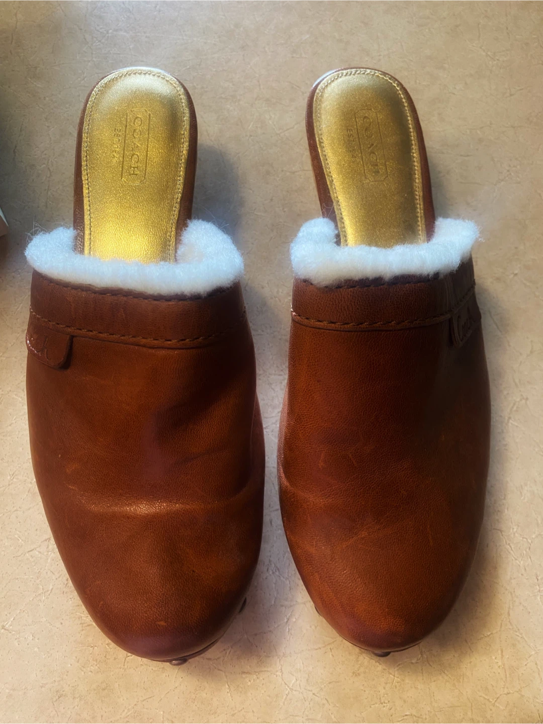 🤎Coach Brown Leather & Shearling Clogs - photo 4