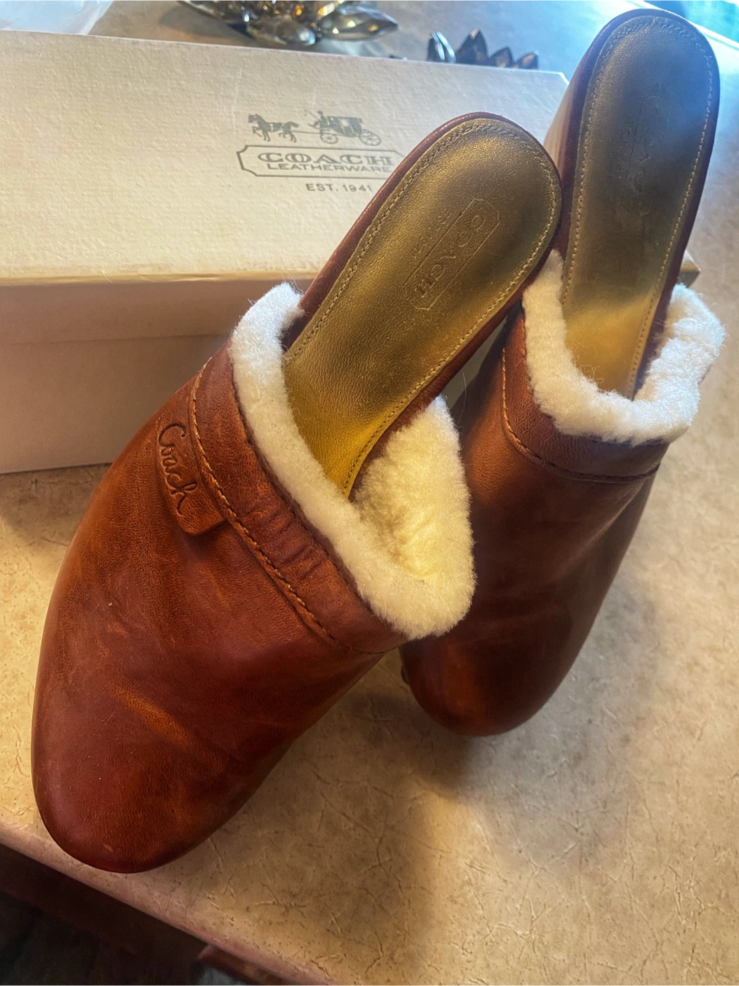 🤎Coach Brown Leather & Shearling Clogs - photo 2