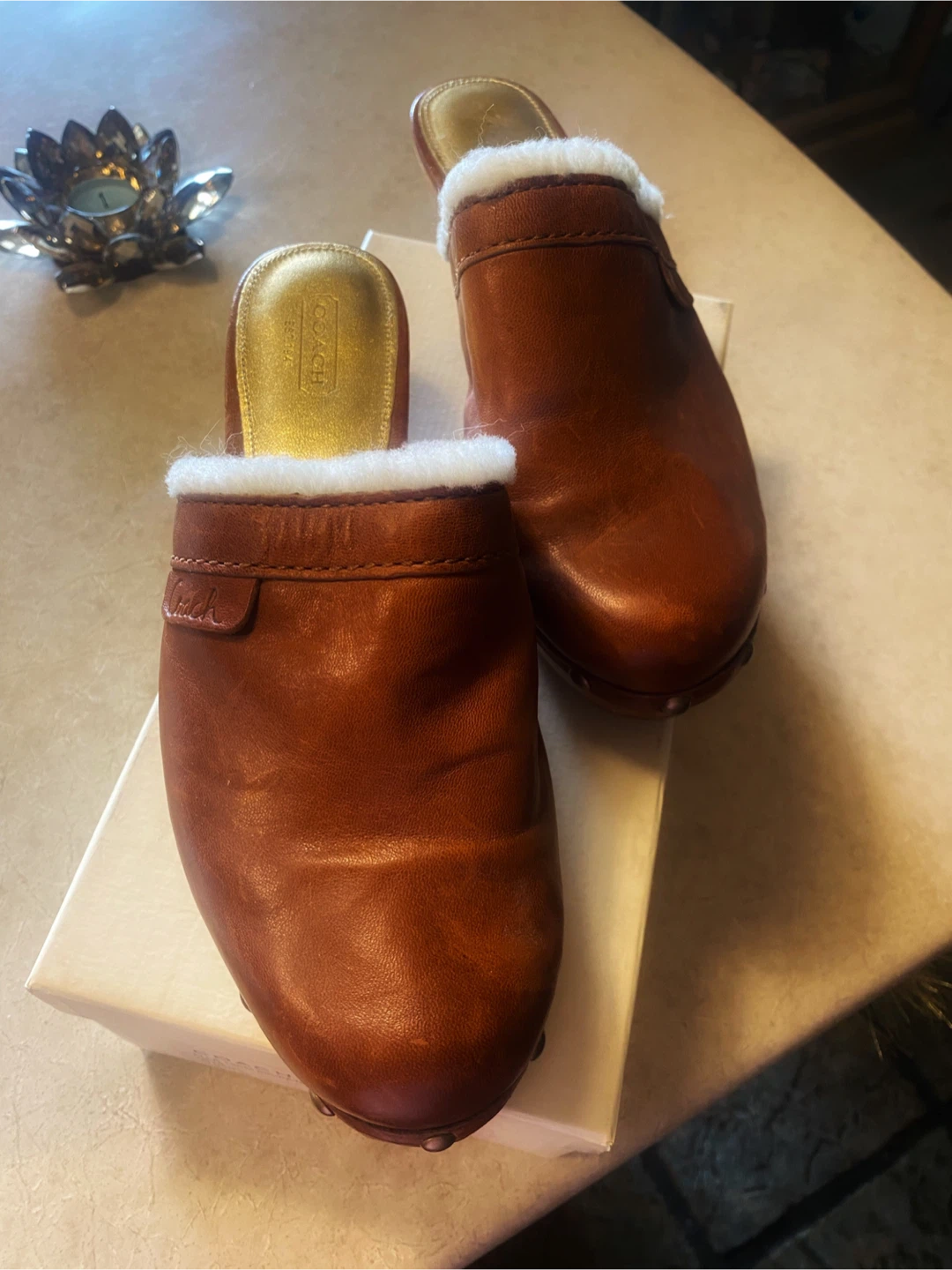 🤎Coach Brown Leather & Shearling Clogs - photo 3