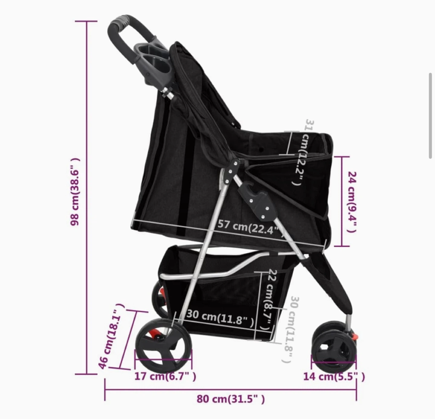 Black Pet/Dog Stroller with Storage Baskets - photo 2
