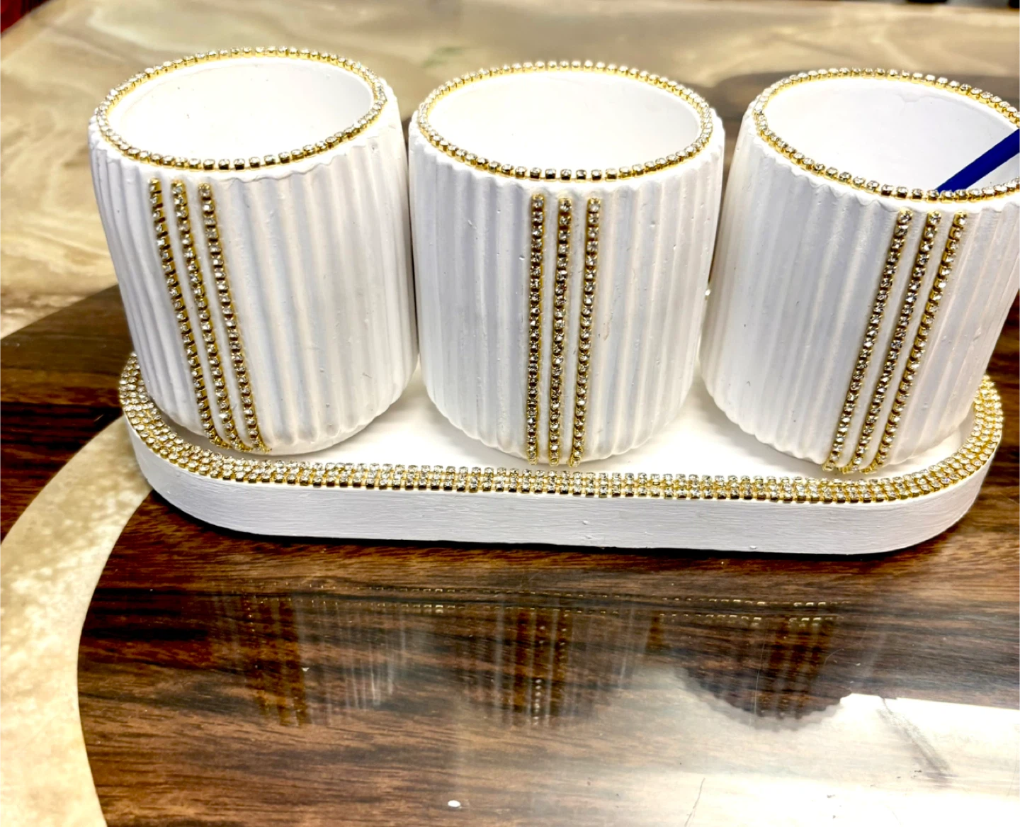 Handmade decorative tray with 3 holders and gold rhinestone - photo 4
