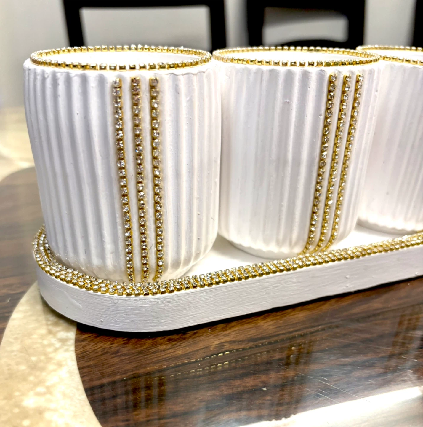 Handmade decorative tray with 3 holders and gold rhinestone - photo 3