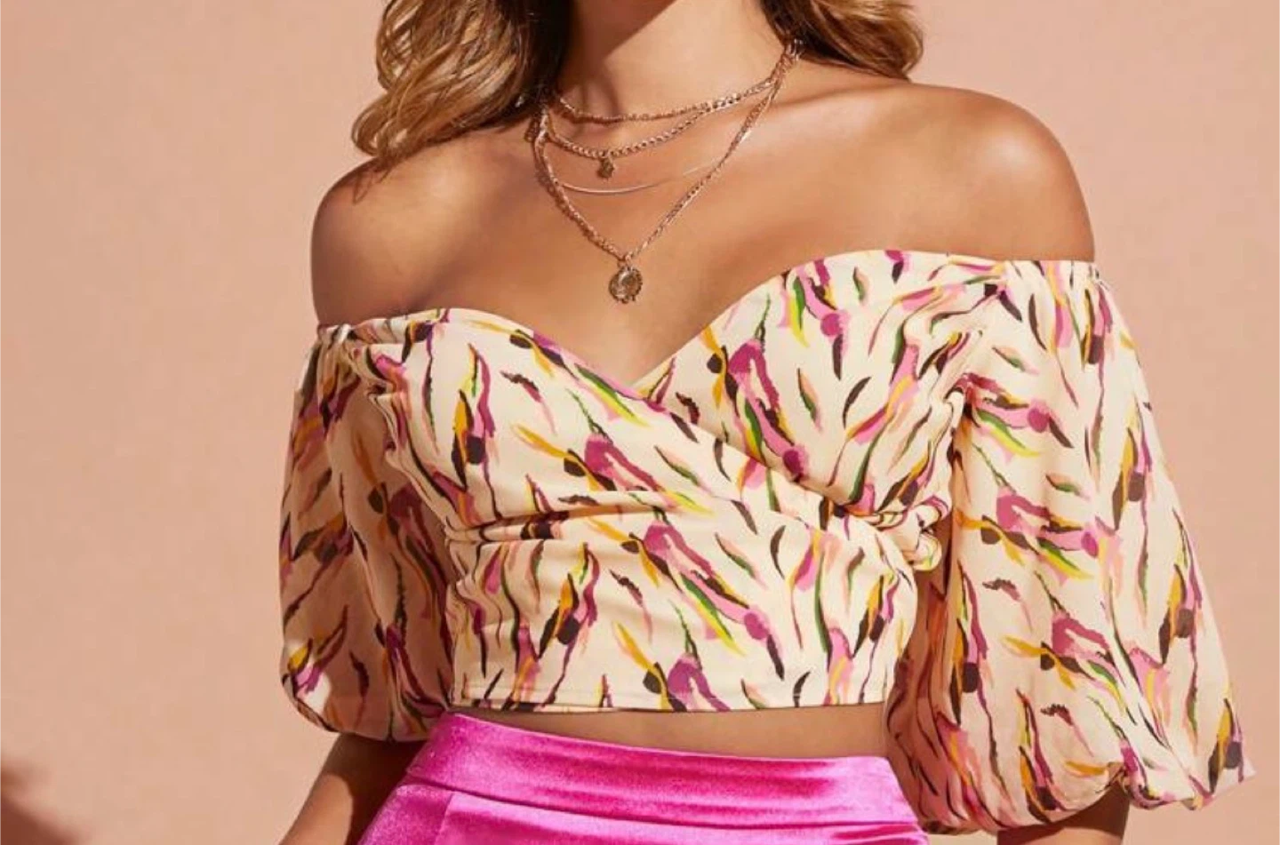 Off-the-Shoulder Abstract Print Crop Top
