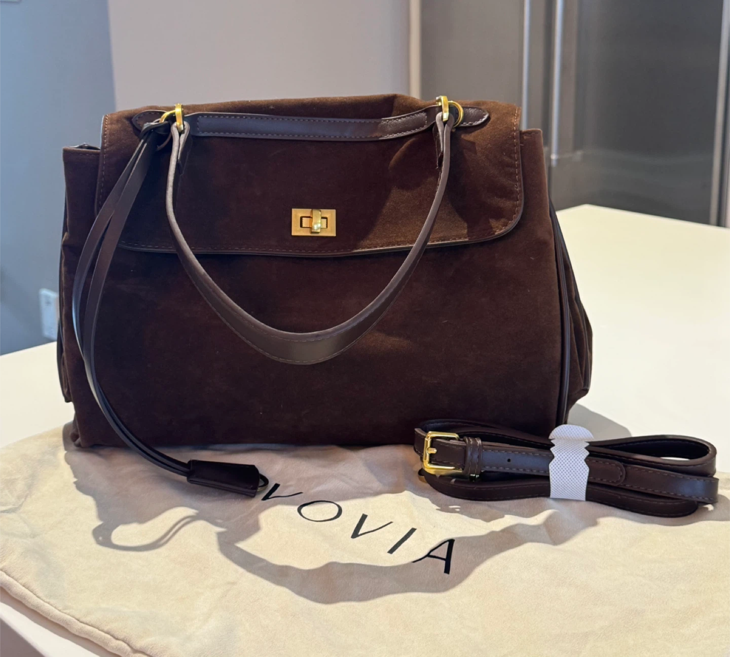 Brown Suede Shoulder Bag