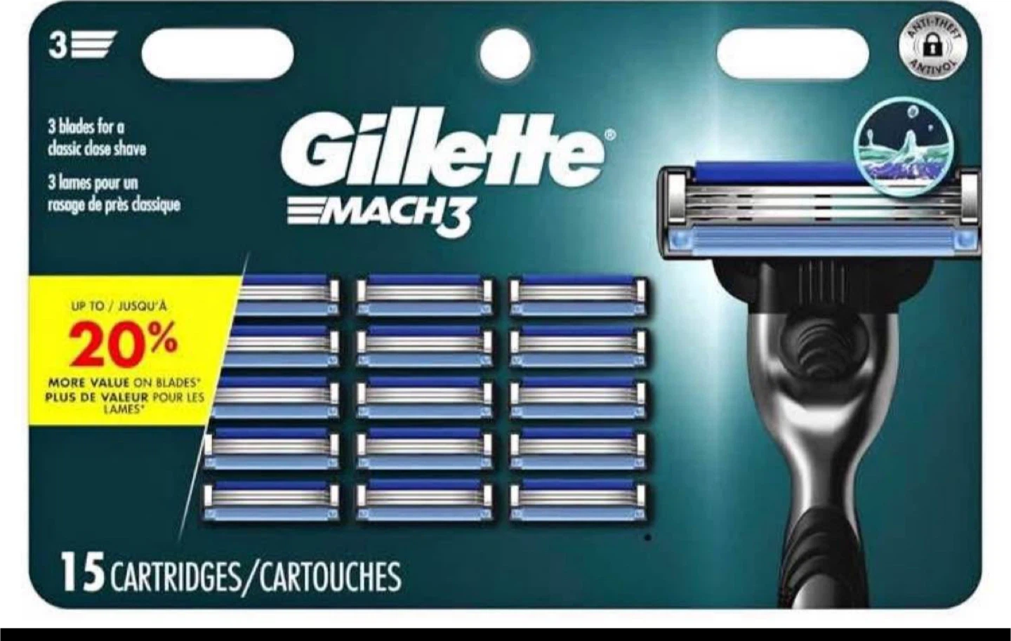 Gillette Mach3 Razor Blade Cartridges - 15 Count