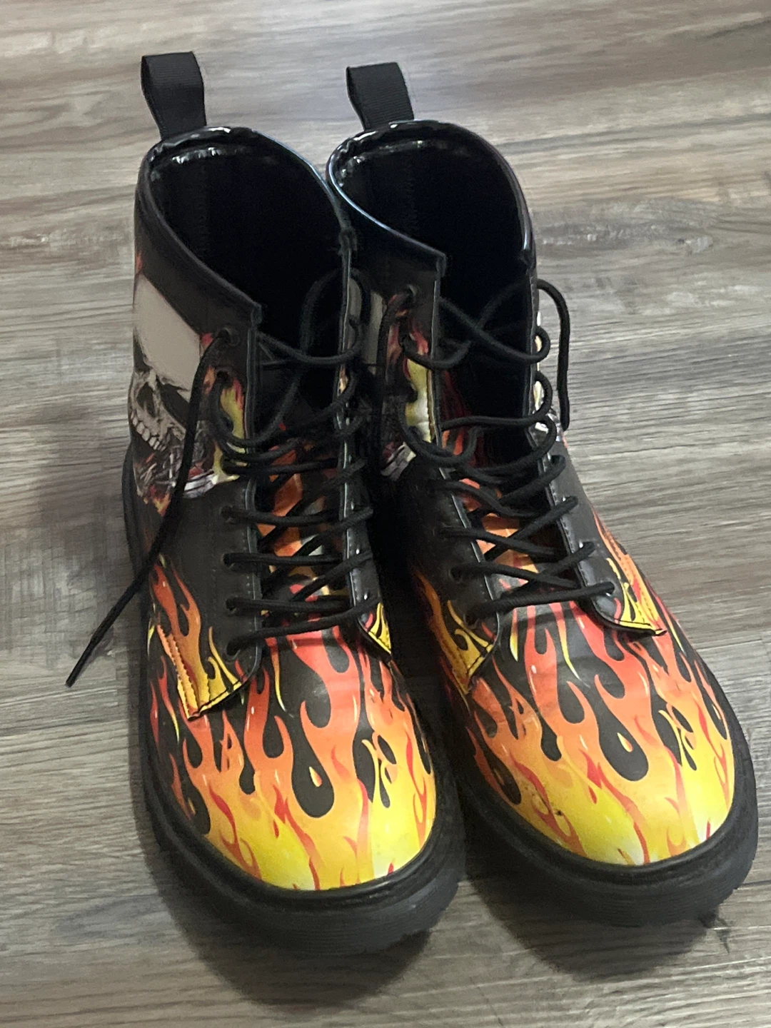 Flaming skull combat boots