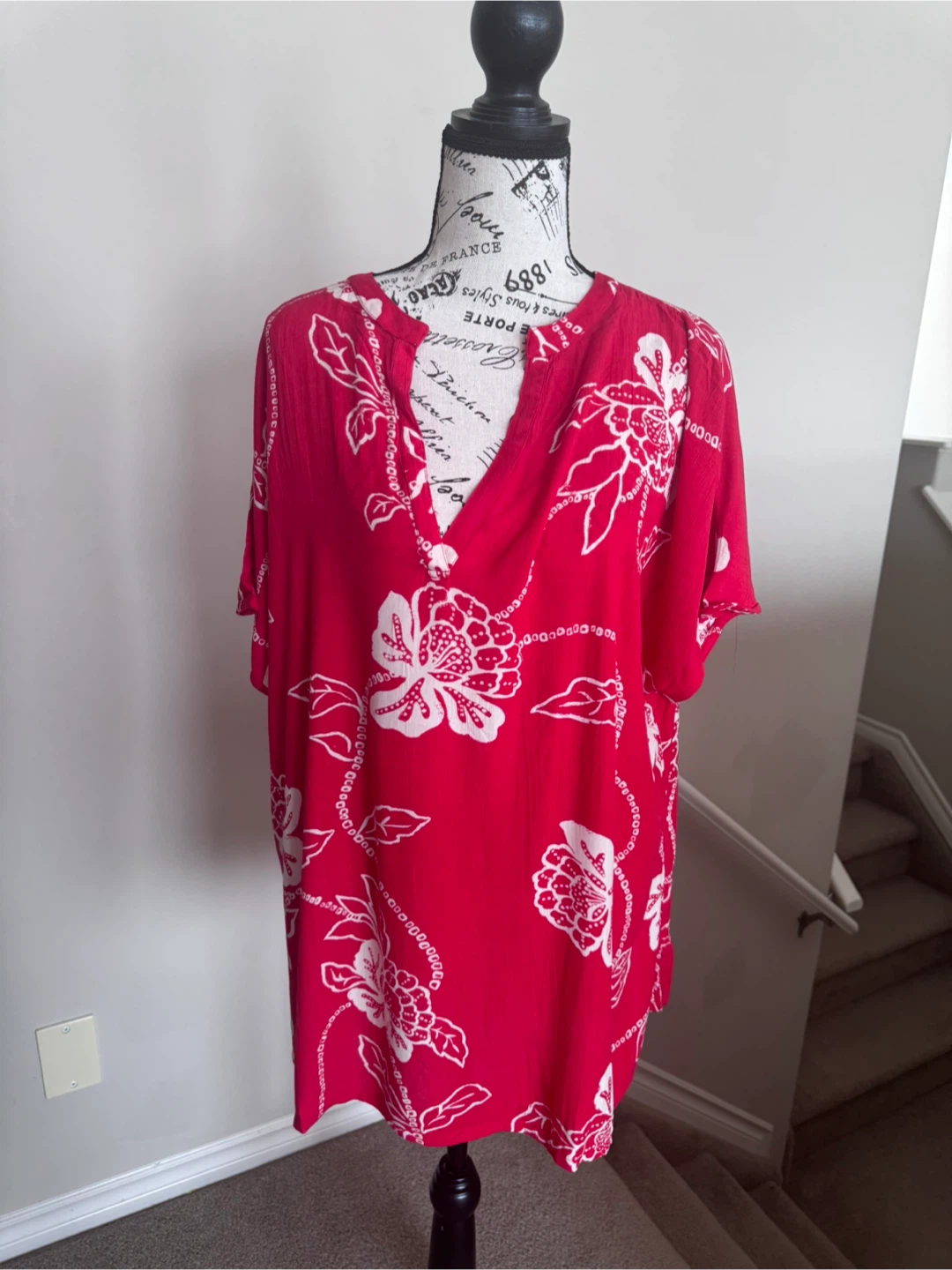 Red Floral Tunic Top