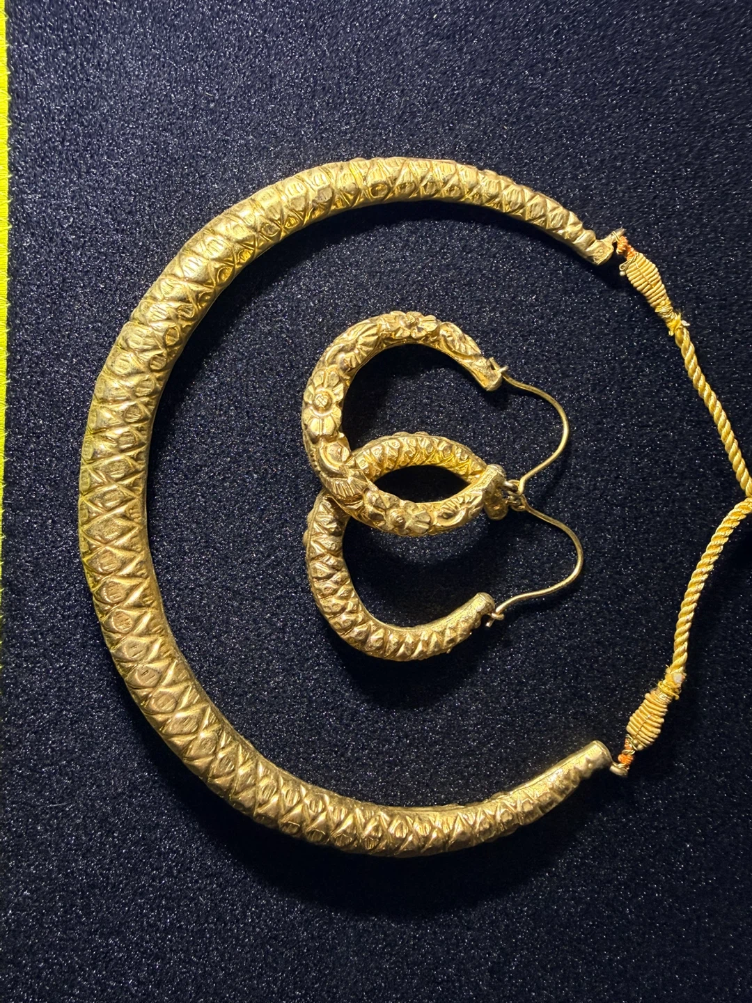 Gold Coloured Choker Necklace and Hoop Earrings Set