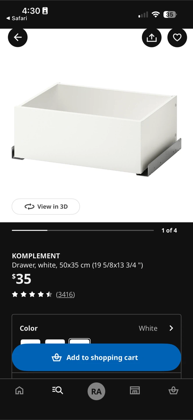 IKEA KOMPLEMENT Drawer White 50x35 cm - photo 3