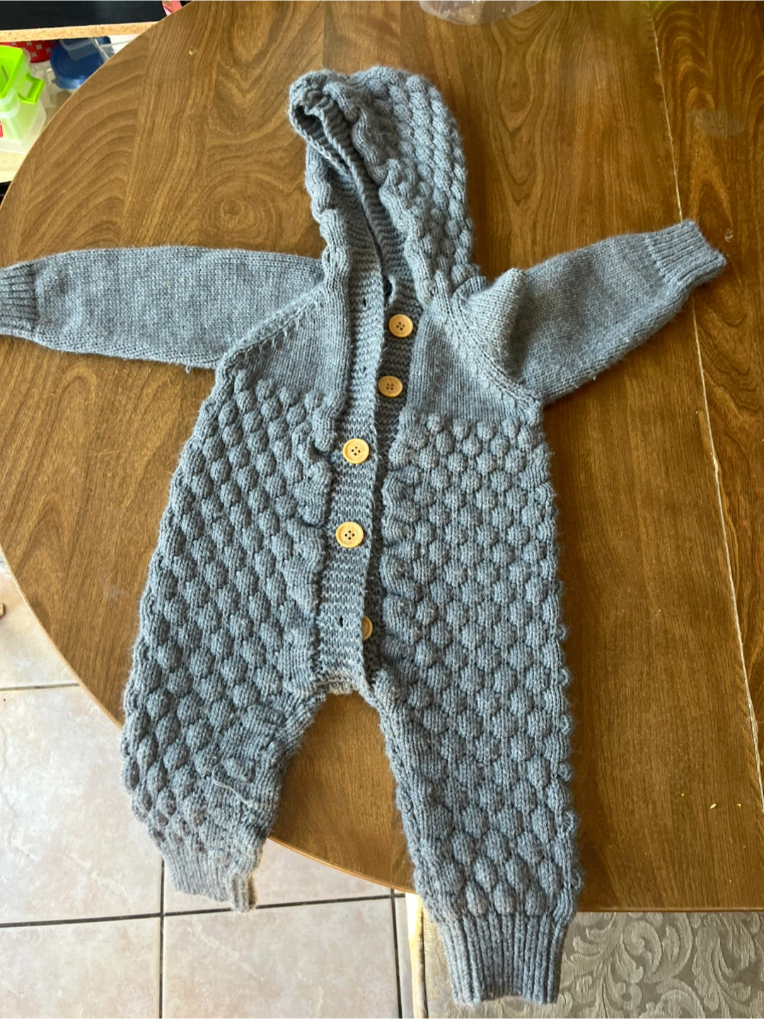 Grey Knit Hooded Bunting Suit