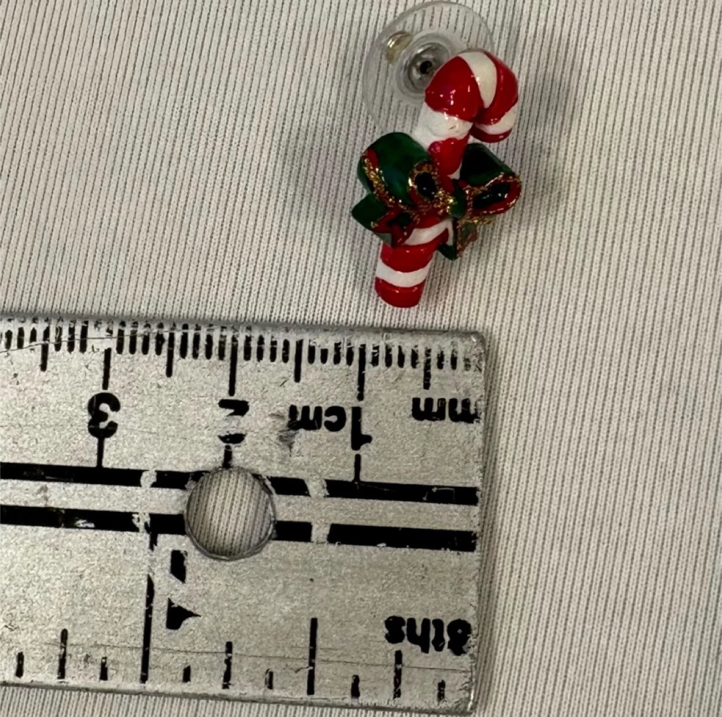 Vintage Candy Cane Christmas Stud Earrings Red Green Gold - photo 5