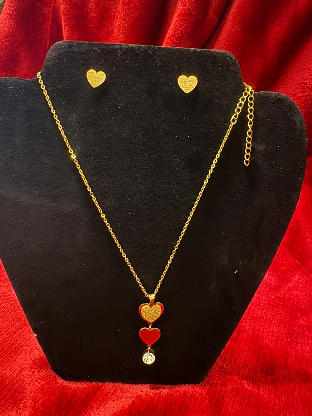 Gold Tone Heart Pendant Necklace and Earrings Set - photo 2