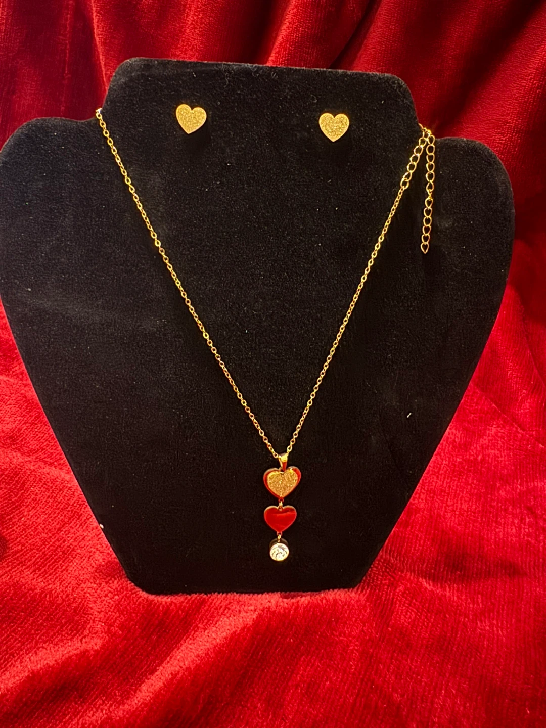 Gold Tone Heart Pendant Necklace and Earrings Set - photo 3