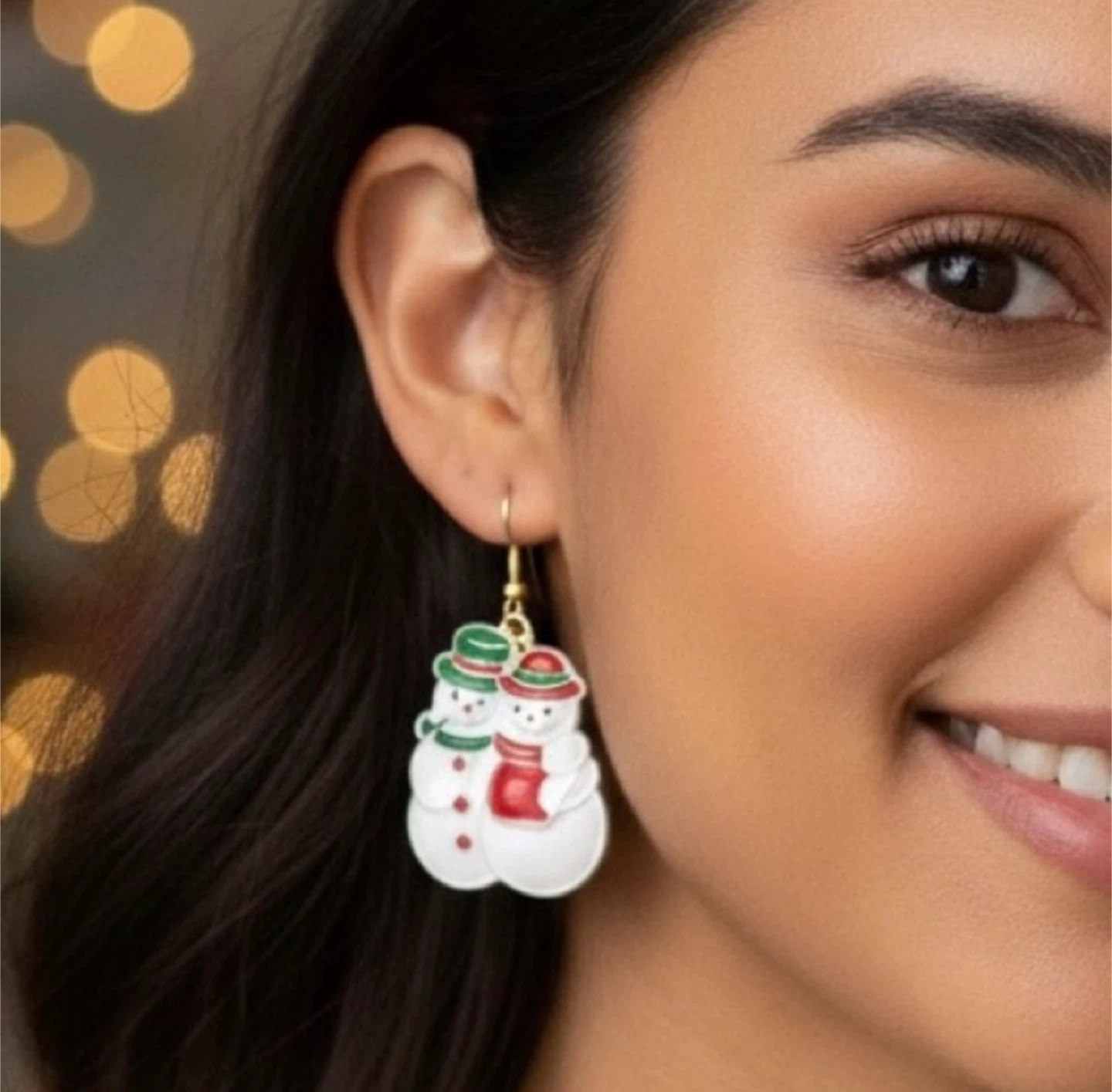 Vintage Painted Enamel Snowman Dangle Earrings Christmas Holiday