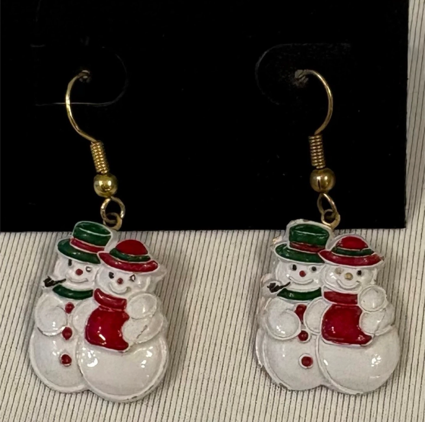 Vintage Painted Enamel Snowman Dangle Earrings Christmas Holiday - photo 2