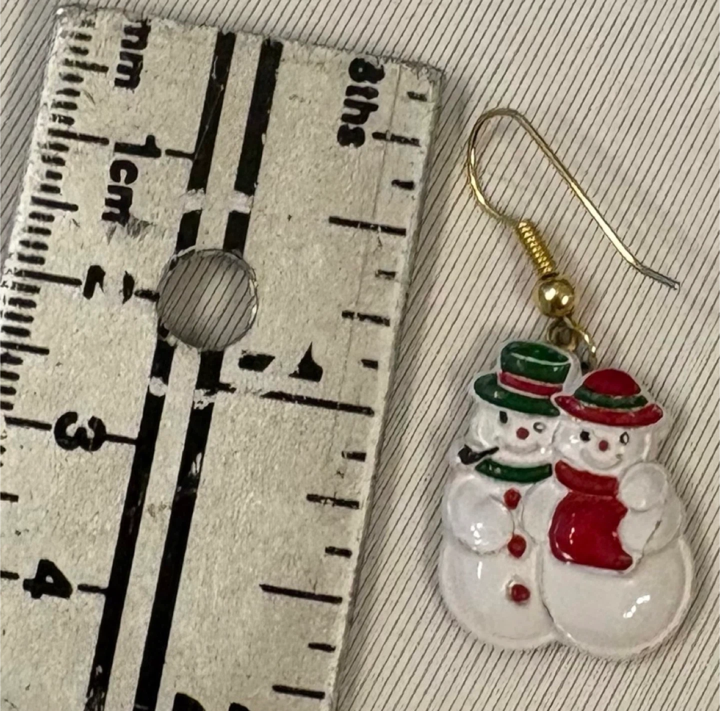 Vintage Painted Enamel Snowman Dangle Earrings Christmas Holiday - photo 5