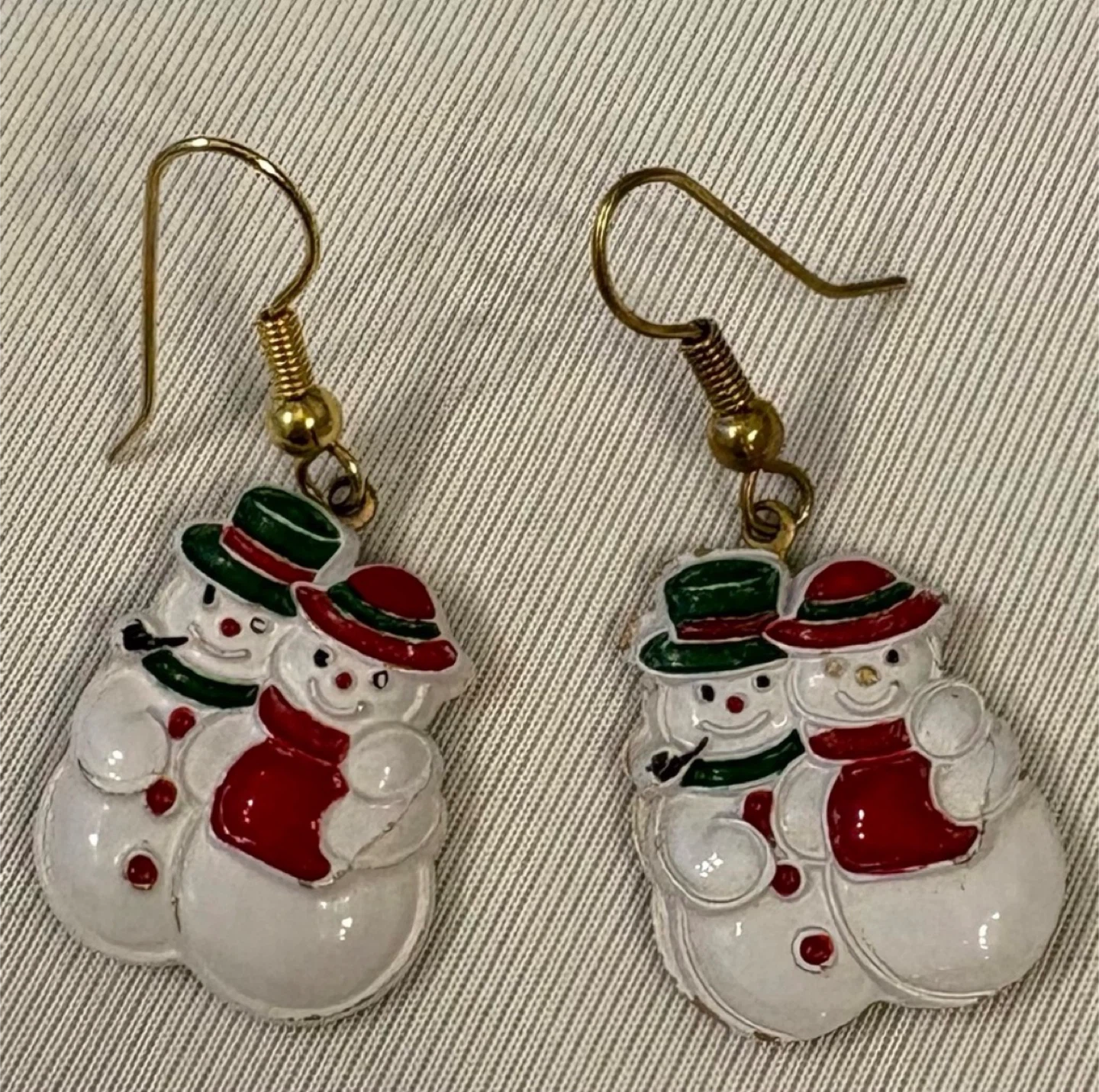Vintage Painted Enamel Snowman Dangle Earrings Christmas Holiday - photo 3
