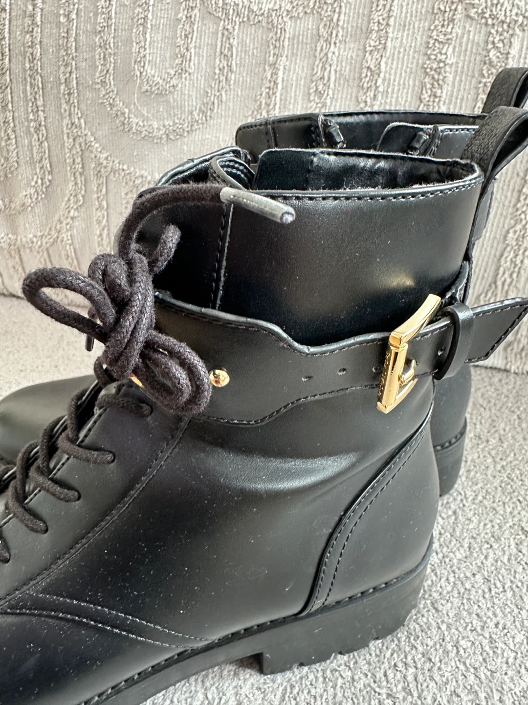 Michael Kors Black Leather Lace-Up Combat Boots - photo 2
