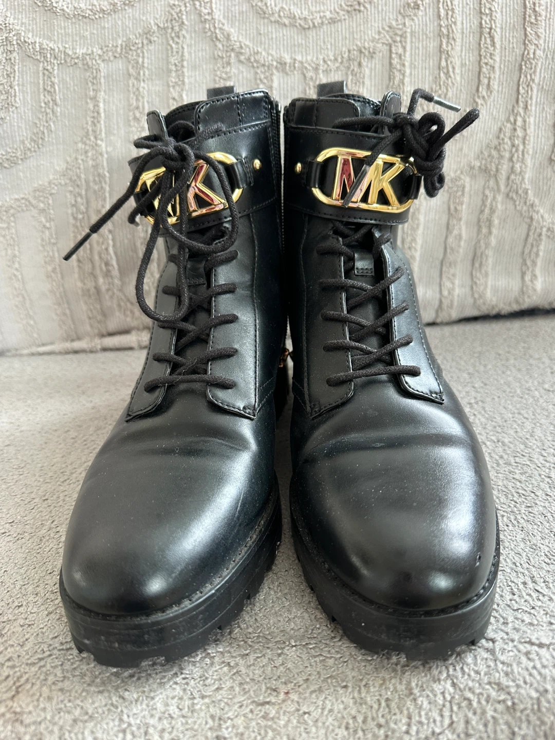 Michael Kors Black Leather Lace-Up Combat Boots