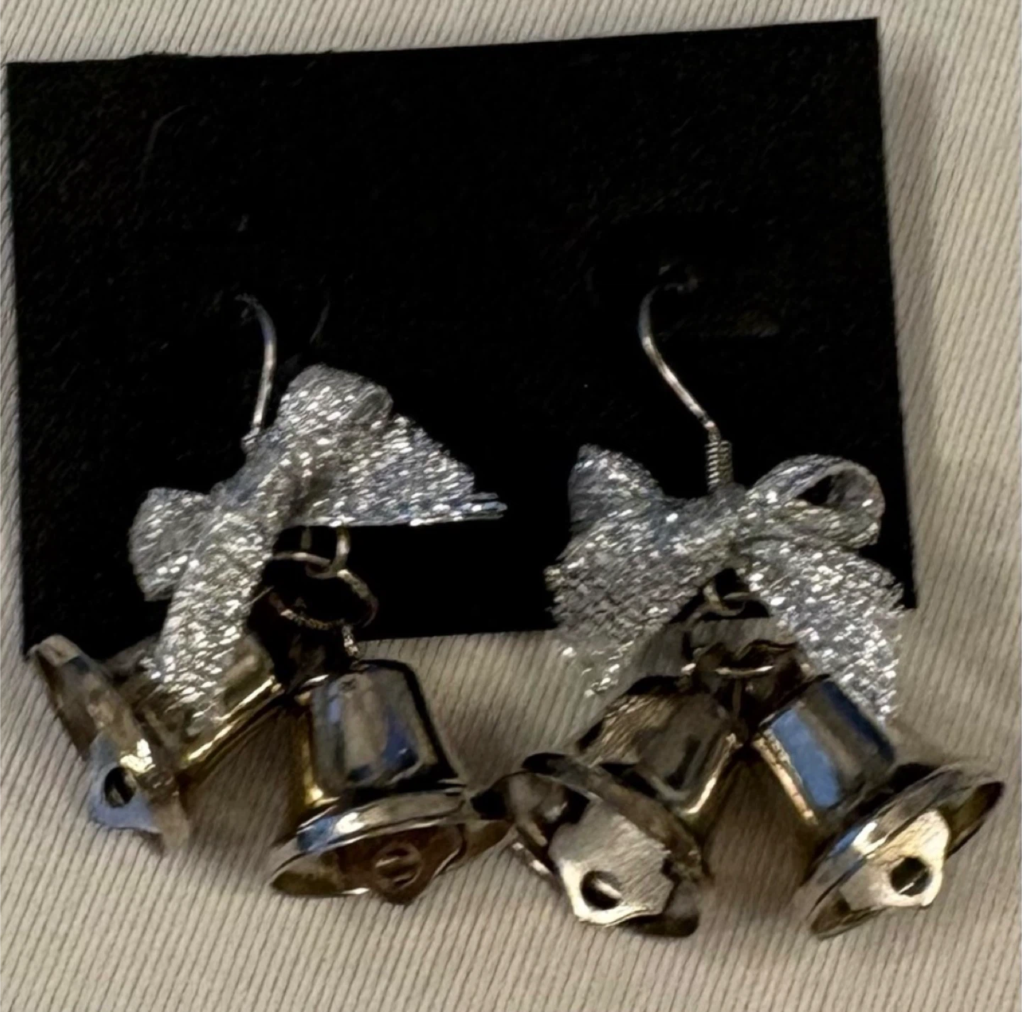 Festive Silver Christmas Jingle Bell Earrings with Glitter Bow - photo 3