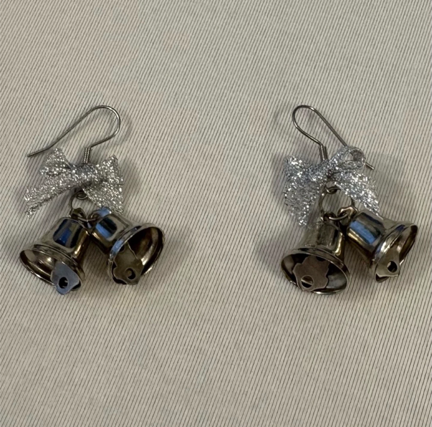 Festive Silver Christmas Jingle Bell Earrings with Glitter Bow - photo 2