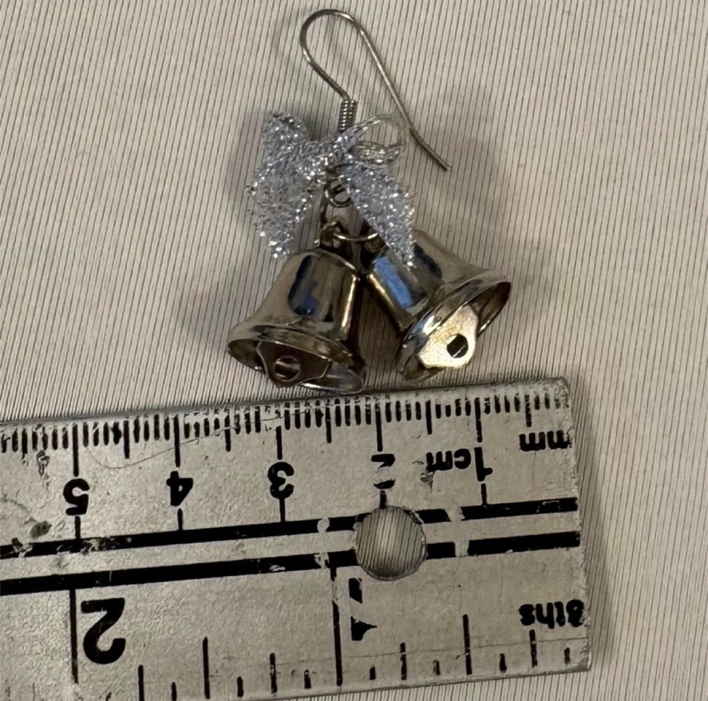 Festive Silver Christmas Jingle Bell Earrings with Glitter Bow - photo 5