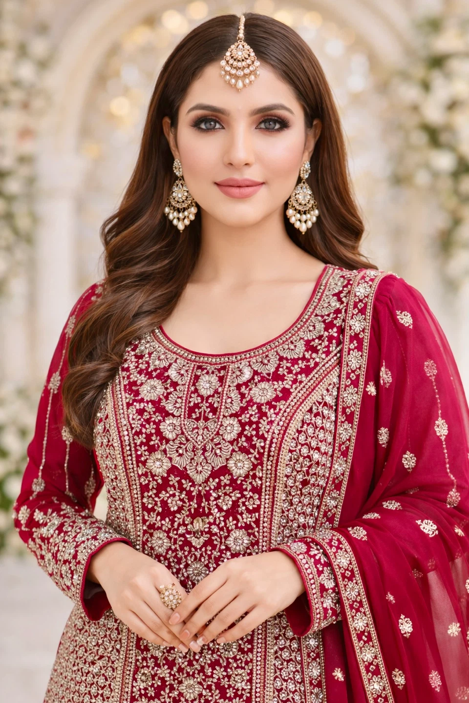Women's Embroidered magenta Sharara Suit - photo 2
