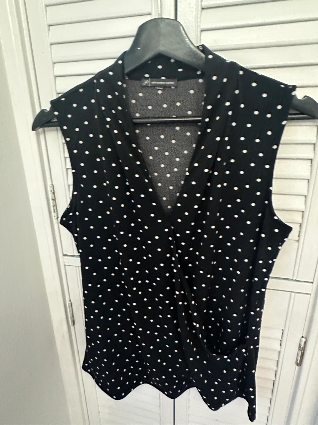 Adrianna Papell Black Polka Dot Sleeveless Wrap Top - photo 2