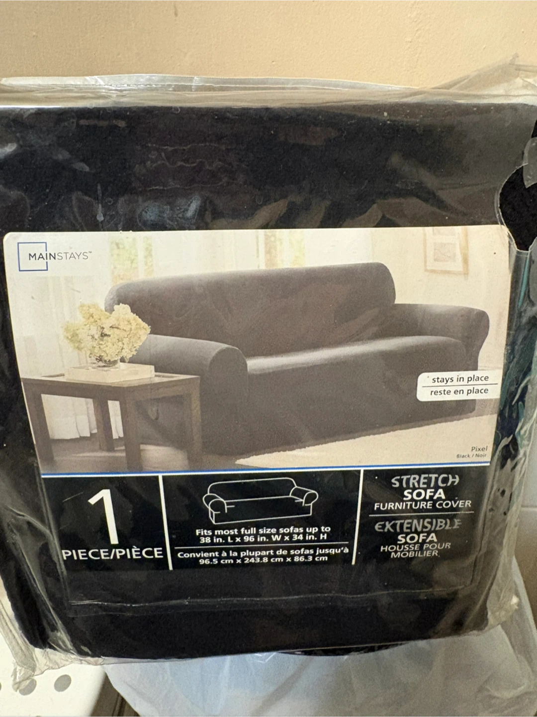Mainstays Black 1 Piece Stretch Sofa Furniture Cover