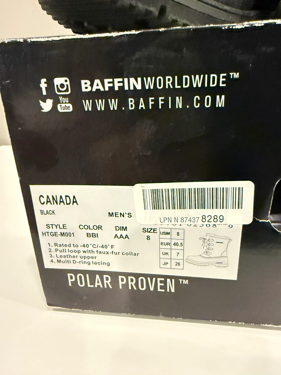 Baffin Men's Black Winter Boots Size 8 - photo 4